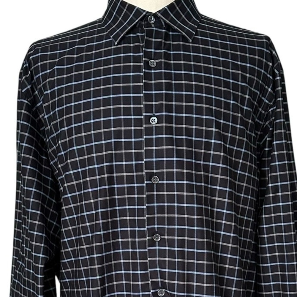 Bugatchi Black/Blue/Gray Checkered Button Down Sh… - image 2